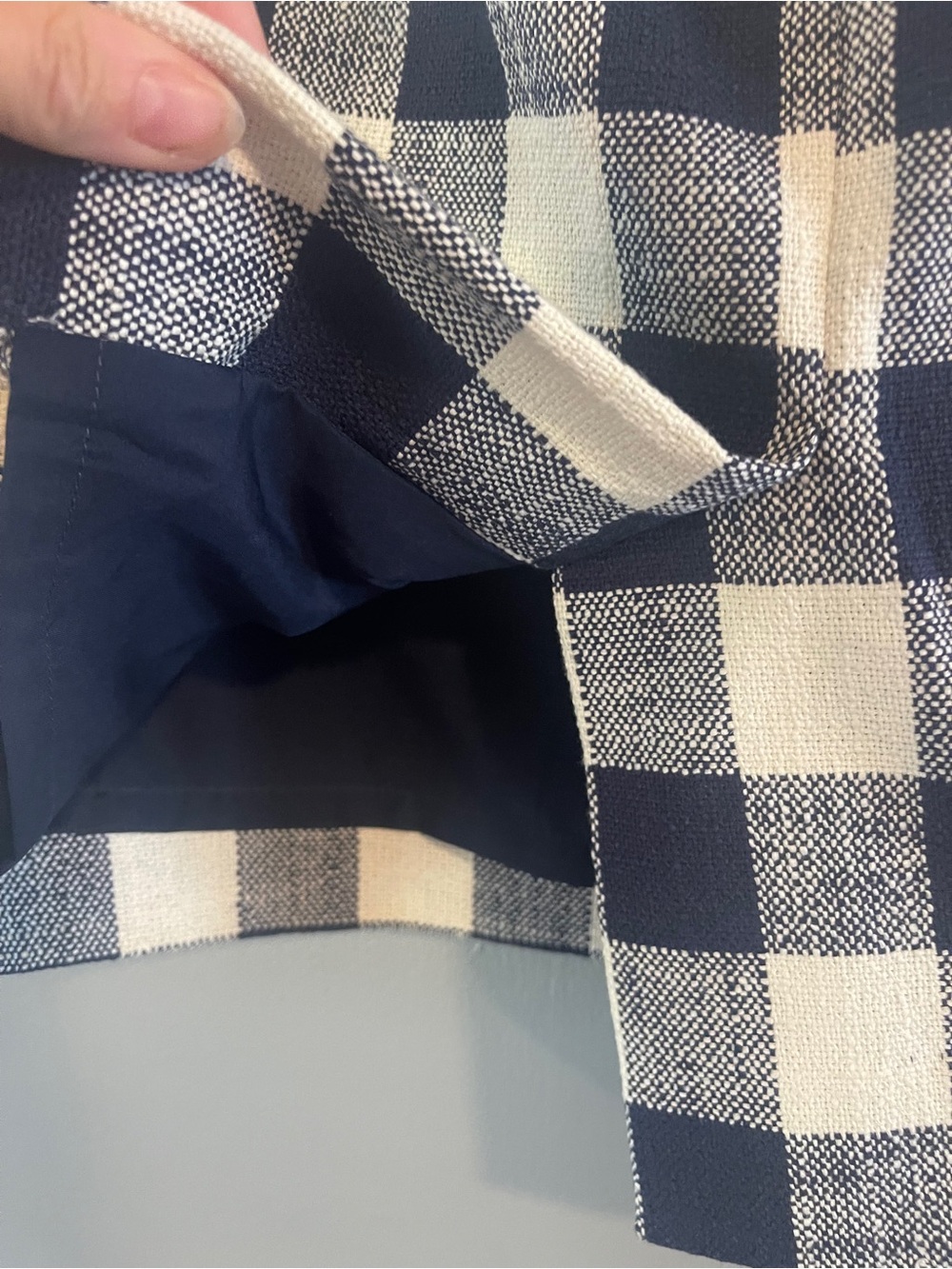 J.Crew The Pencil Skirt Navy Ivory Gingham Plaid Cotton Size 0 - Picture 7 of 9